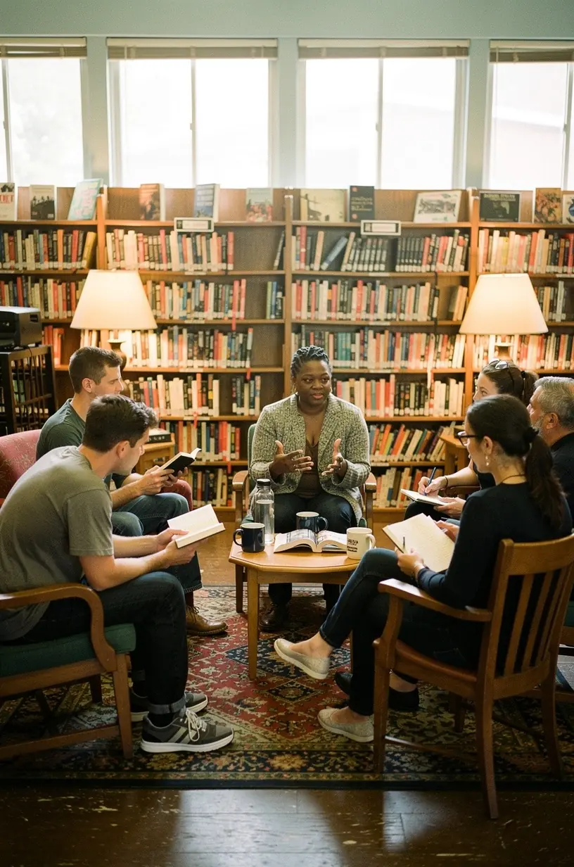 Community members discussing conflict resolution strategies